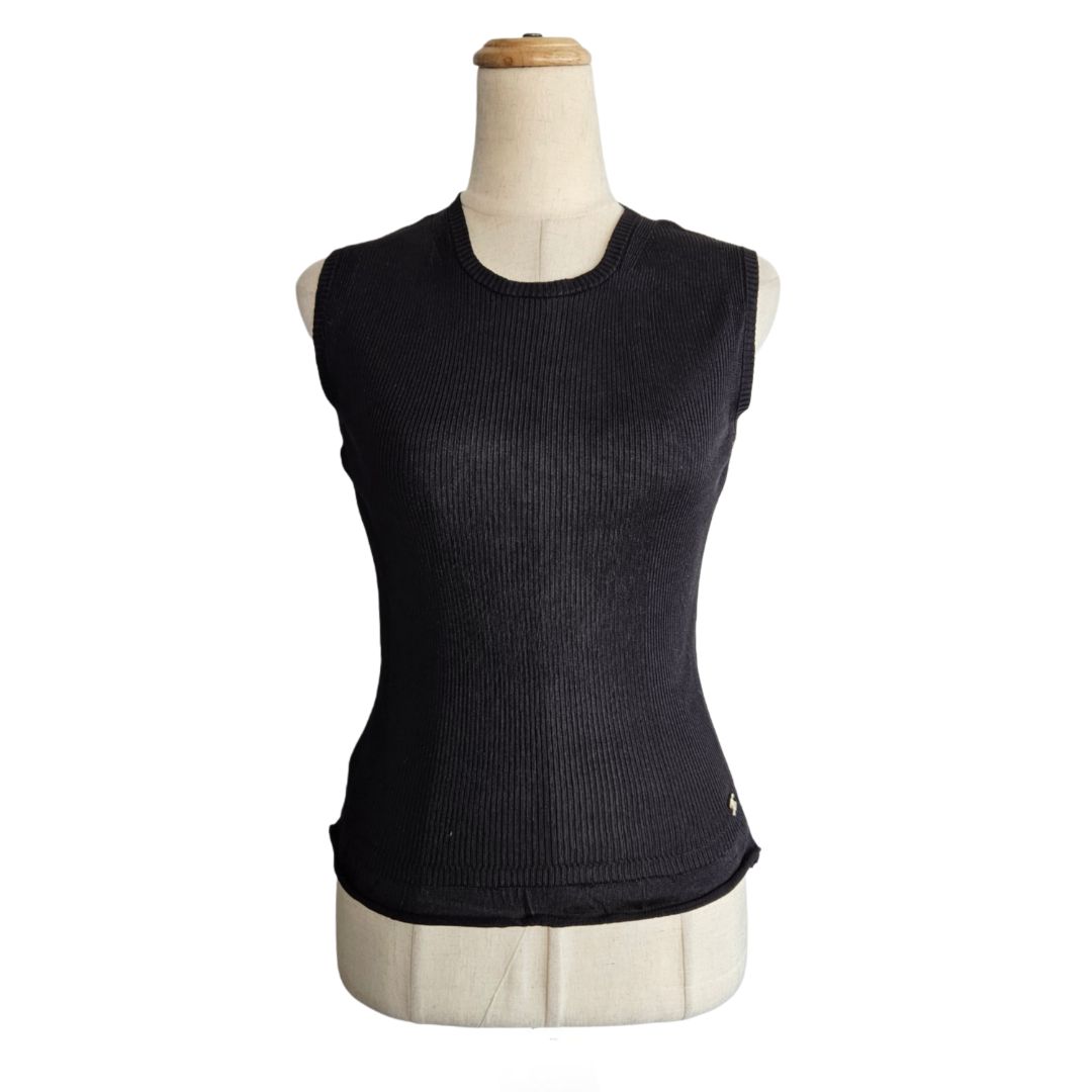 Chanel Black Sleeveless Ribbed CC Top