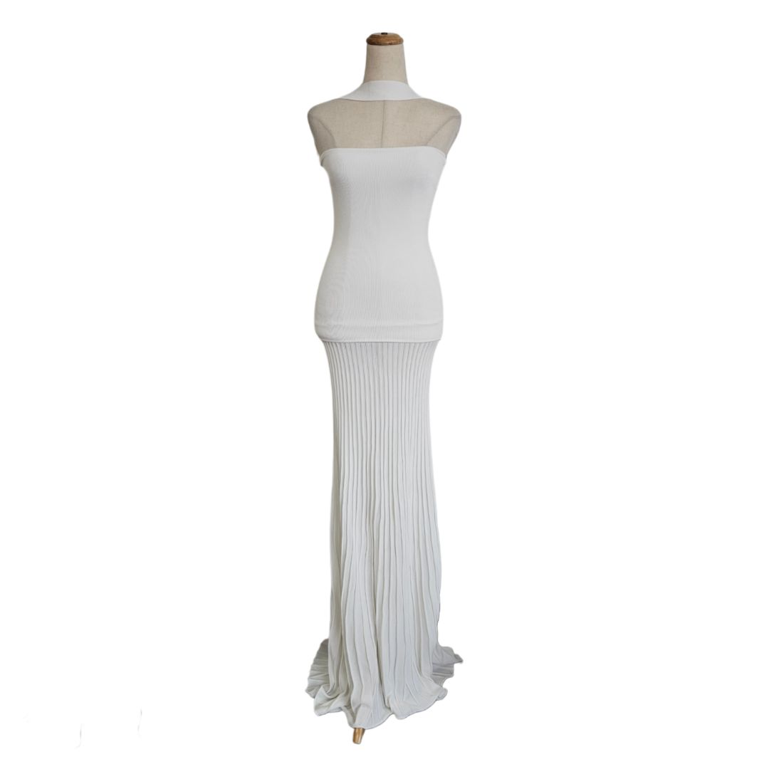 Arakii White Sleeveless Ribbed Dress size Small