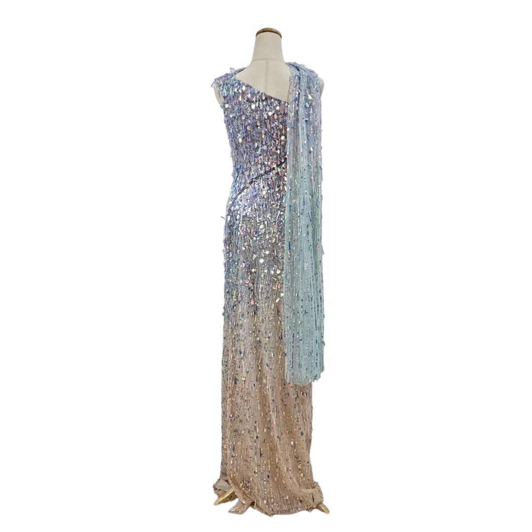 Georges Hobeika Fully Sequined Embellished Metallic One Shoulder Gown