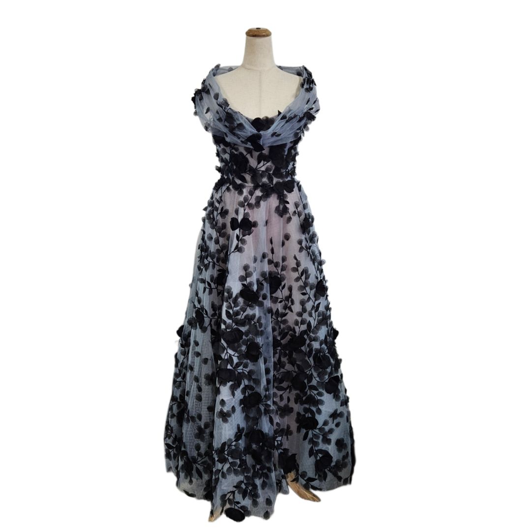 Marchesca Embroidered Black Floral Embroidered Gownembroidered gown