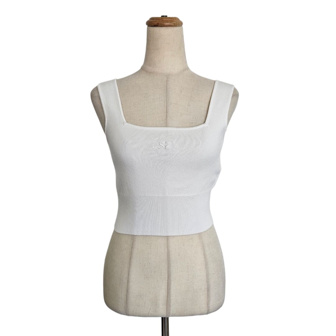 Sandro White Ribbed Cropped Top