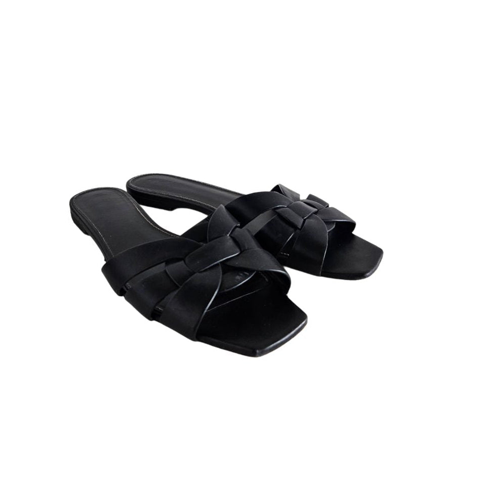 Saint Laurent Black Tribute Flat Sandals, size 41