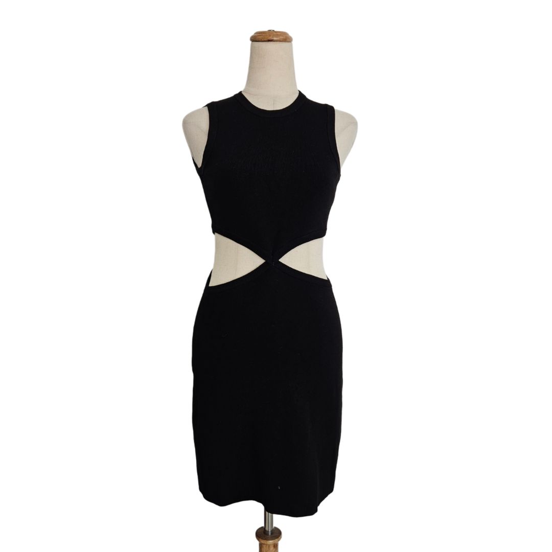 Maje Black Ribbed Stretch Cut Out Mini Dress