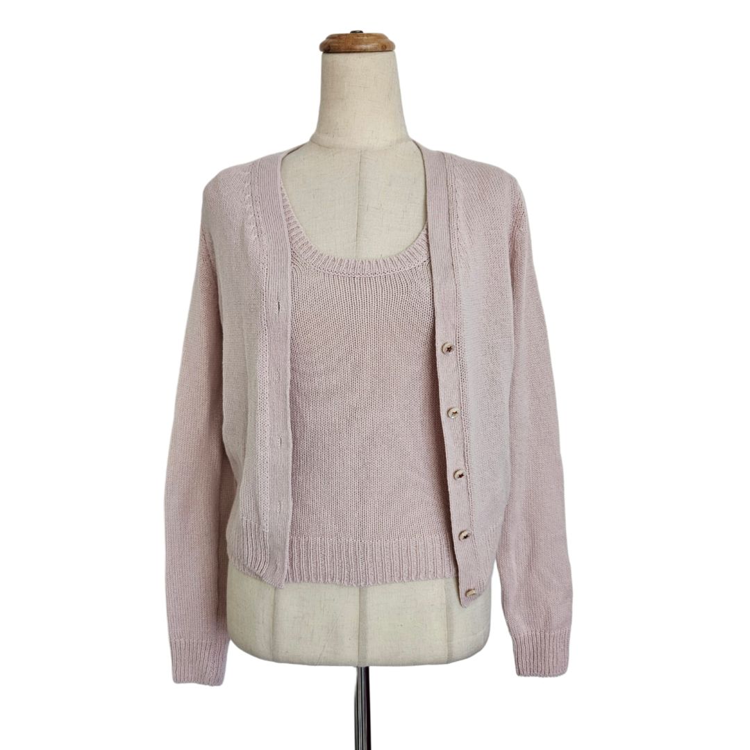 Christian Dior Dusty Pink Twinset Cashmere Knit Sleeveless Top With Matching Cardigan