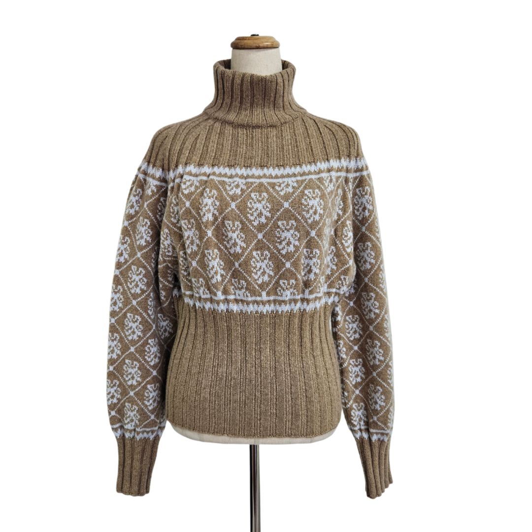 Hermes Knit Turtleneck Cashmere Light Brown /Grey Sweater