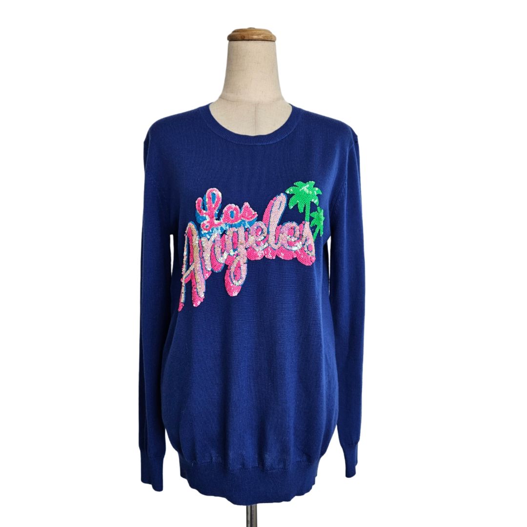 Markus Lupfer Blue With Los Angeles Sequin Embelished Sweater