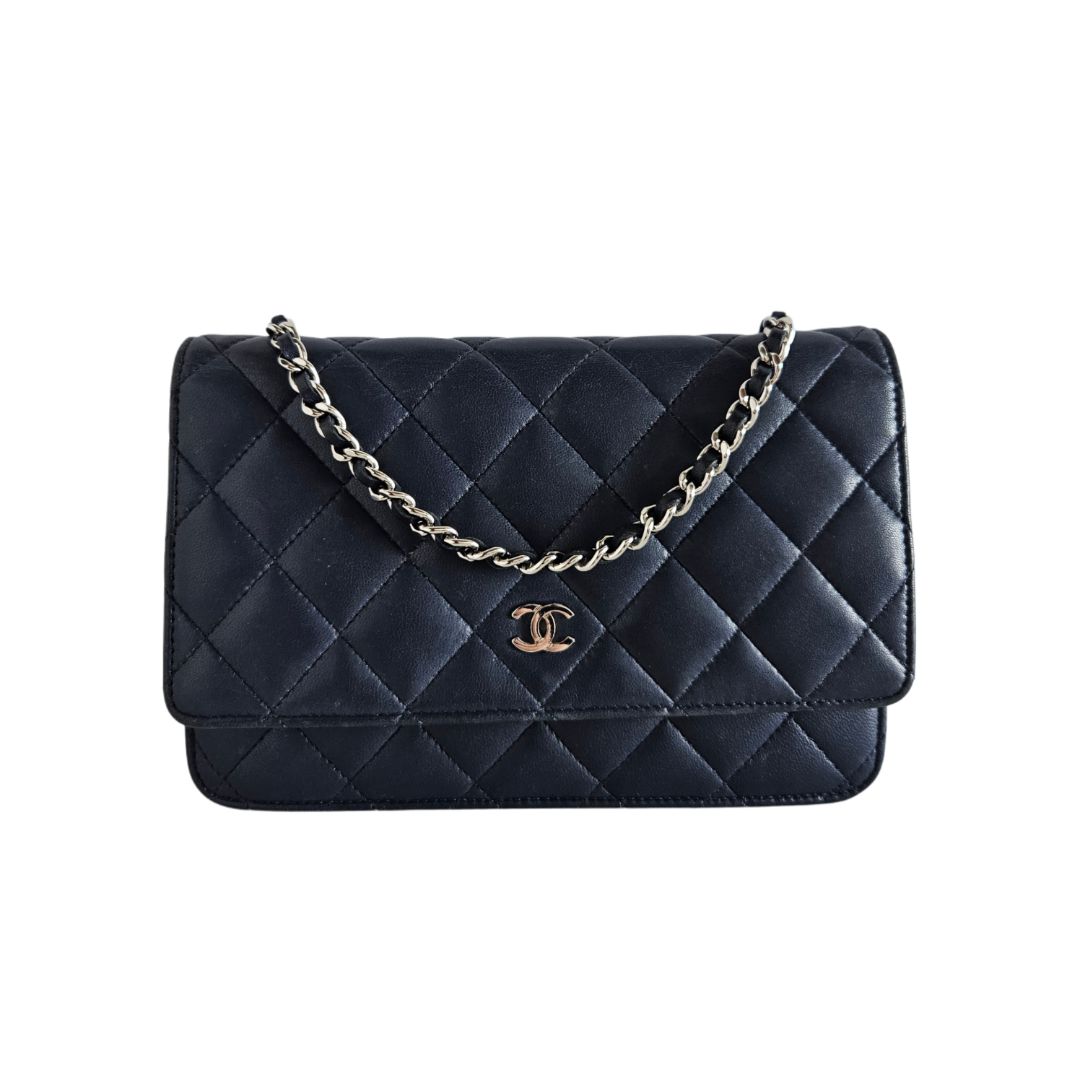 Chanel Navy Lambskin Leather SHW WOC Bag