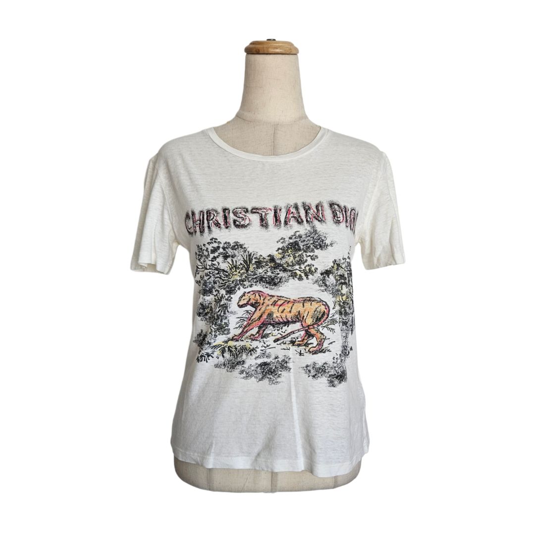 Christian Dior Multicolor Logo And Tiger Printed T Shirt