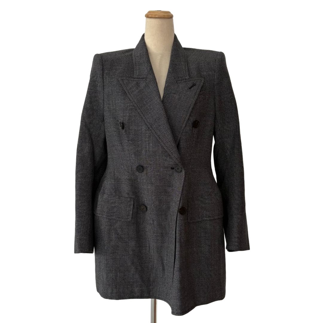 Balenciaga Grey Check Wool Hourglass Jacket