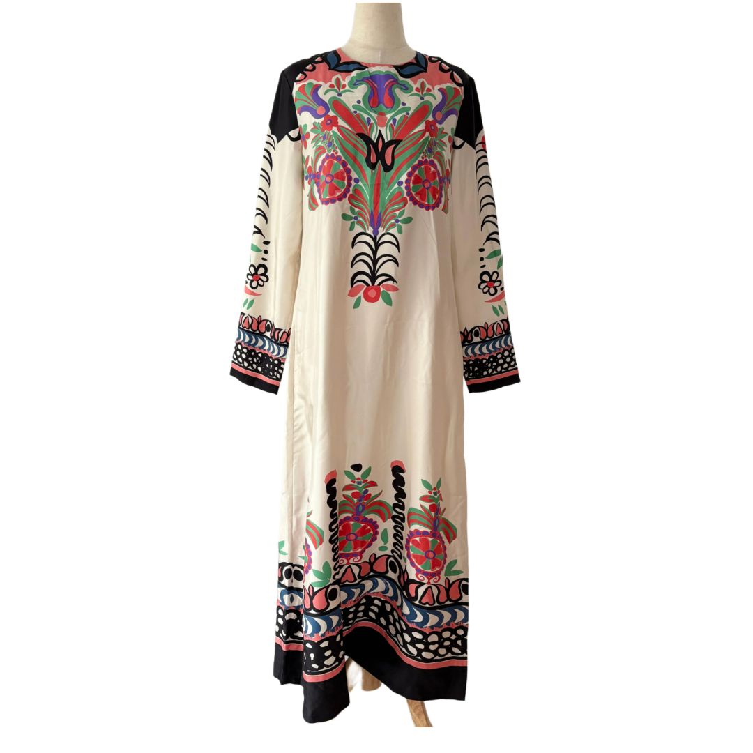 La DoubleJ Multicolor Long Sleeve Printed Silk Maxi Dress
