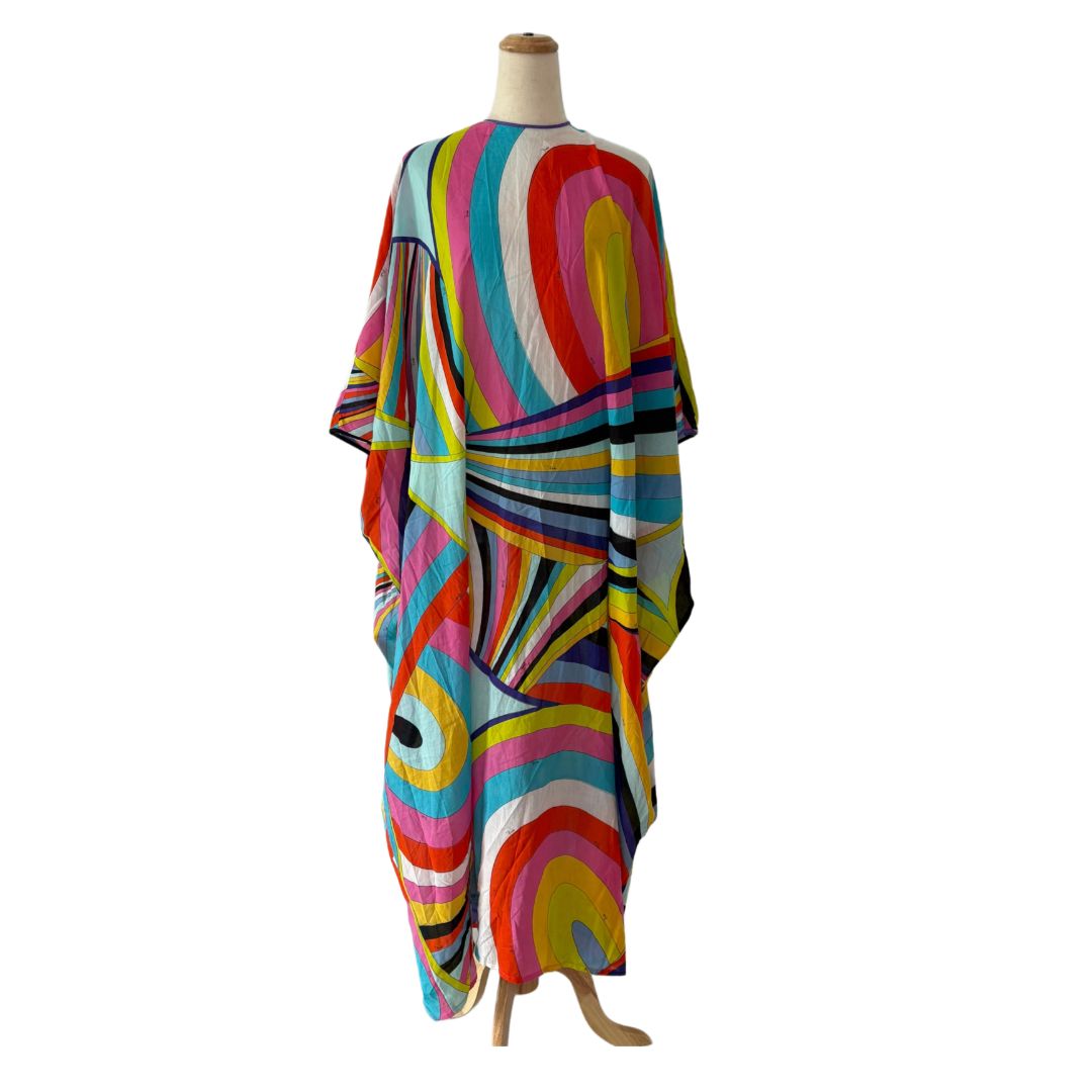 Emilio Pucci Contton Multicolor Abstract Printed Kaftan