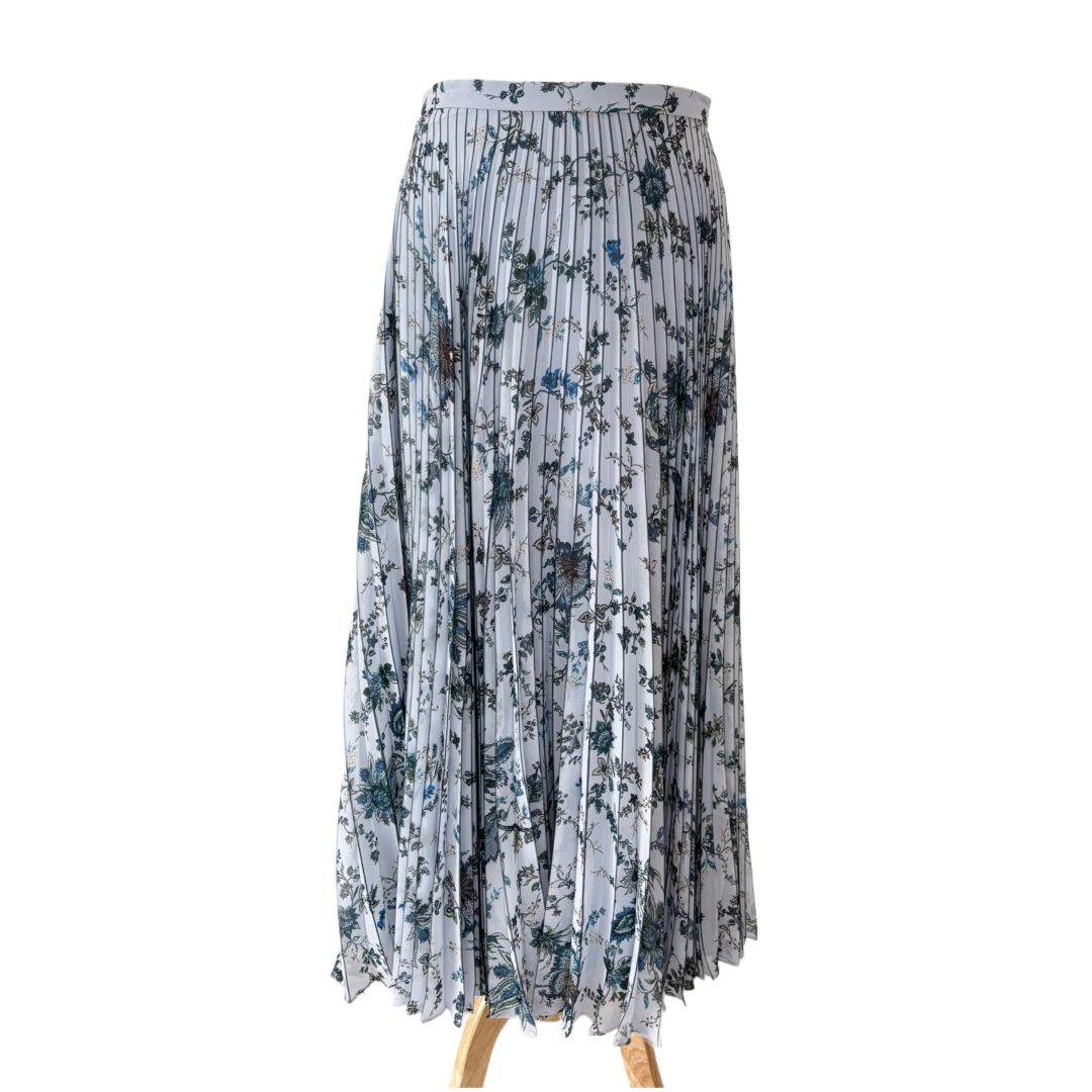 Erdem Blue Pleated Floral Midi Skirt
