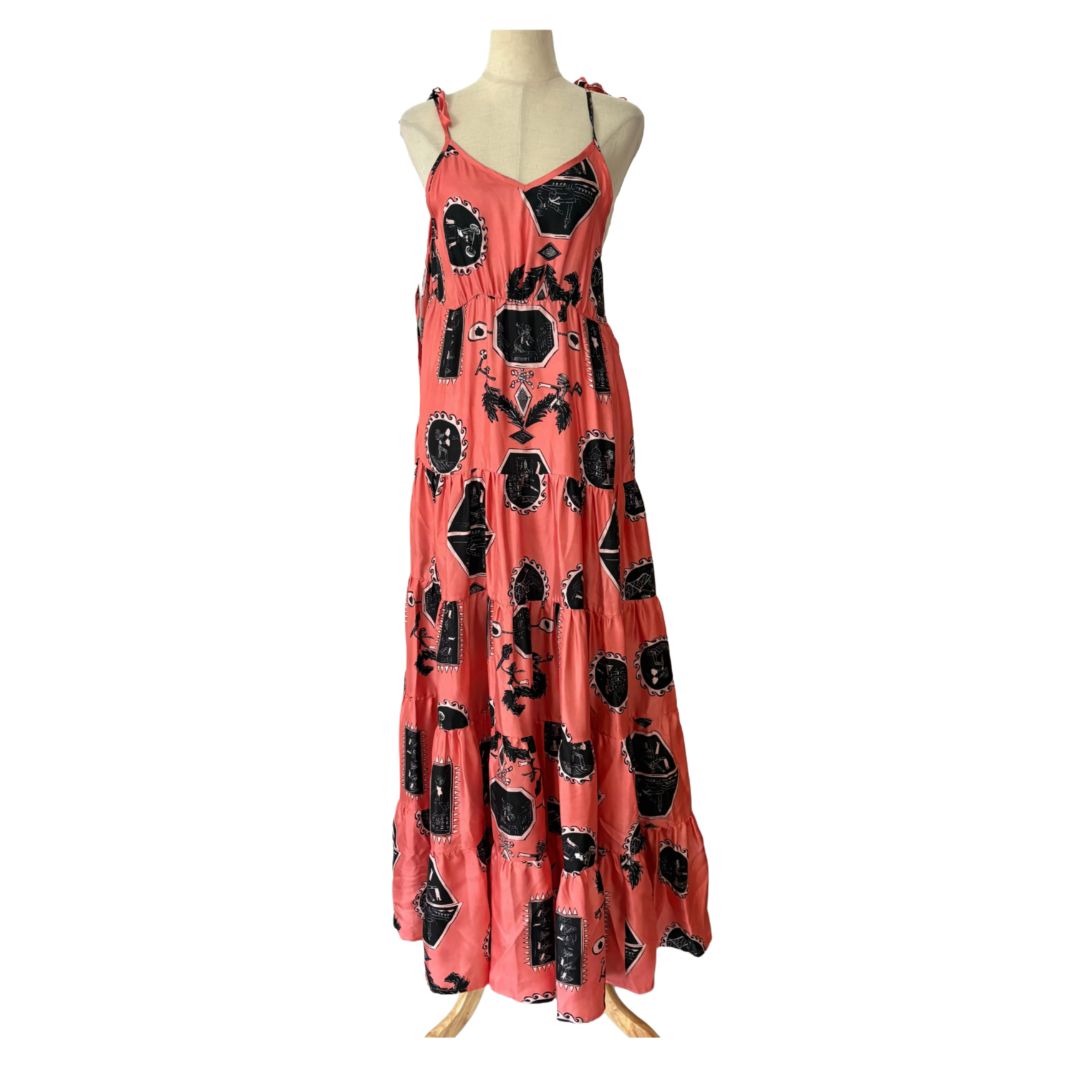 Rianna + Nina Pink & Black Tependris Volant Sonia Maxi Dress