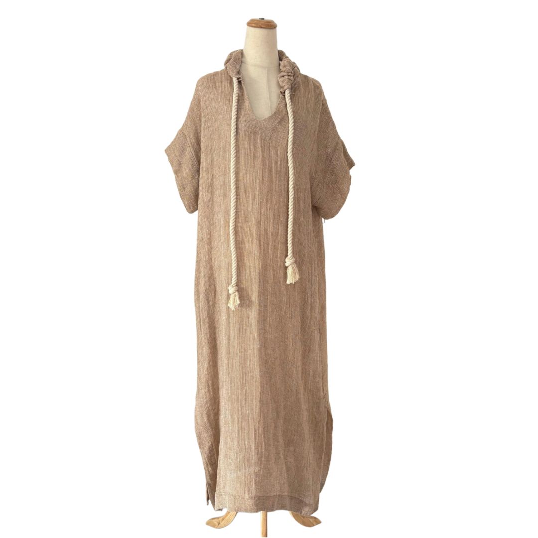 Lisa Marie Fernandez Hooded beige linen-blend kaftan