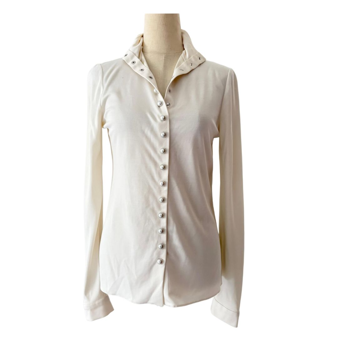 Chanel Long Sleeve Cream With Pearl Buttons Blouse