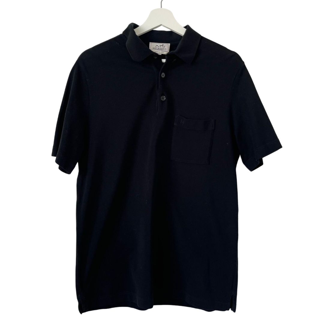 Hermes Black With Small Pocket & Logo Mens Polo Shirt