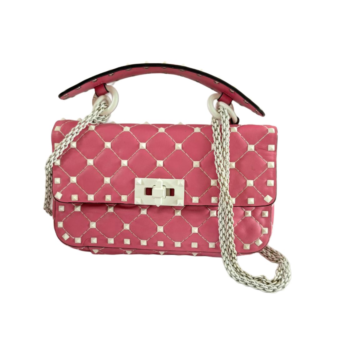 Valentino Garavani Leather Pink Small Rock Stud Spike Flap Bag