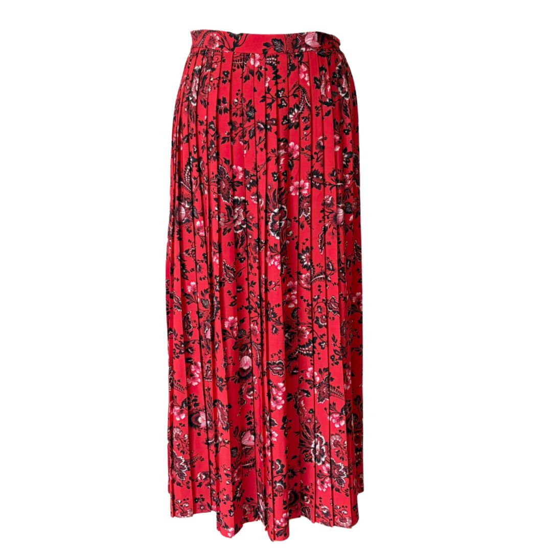 Erdem Red and Black Pleated Floral Print Midi Skirt