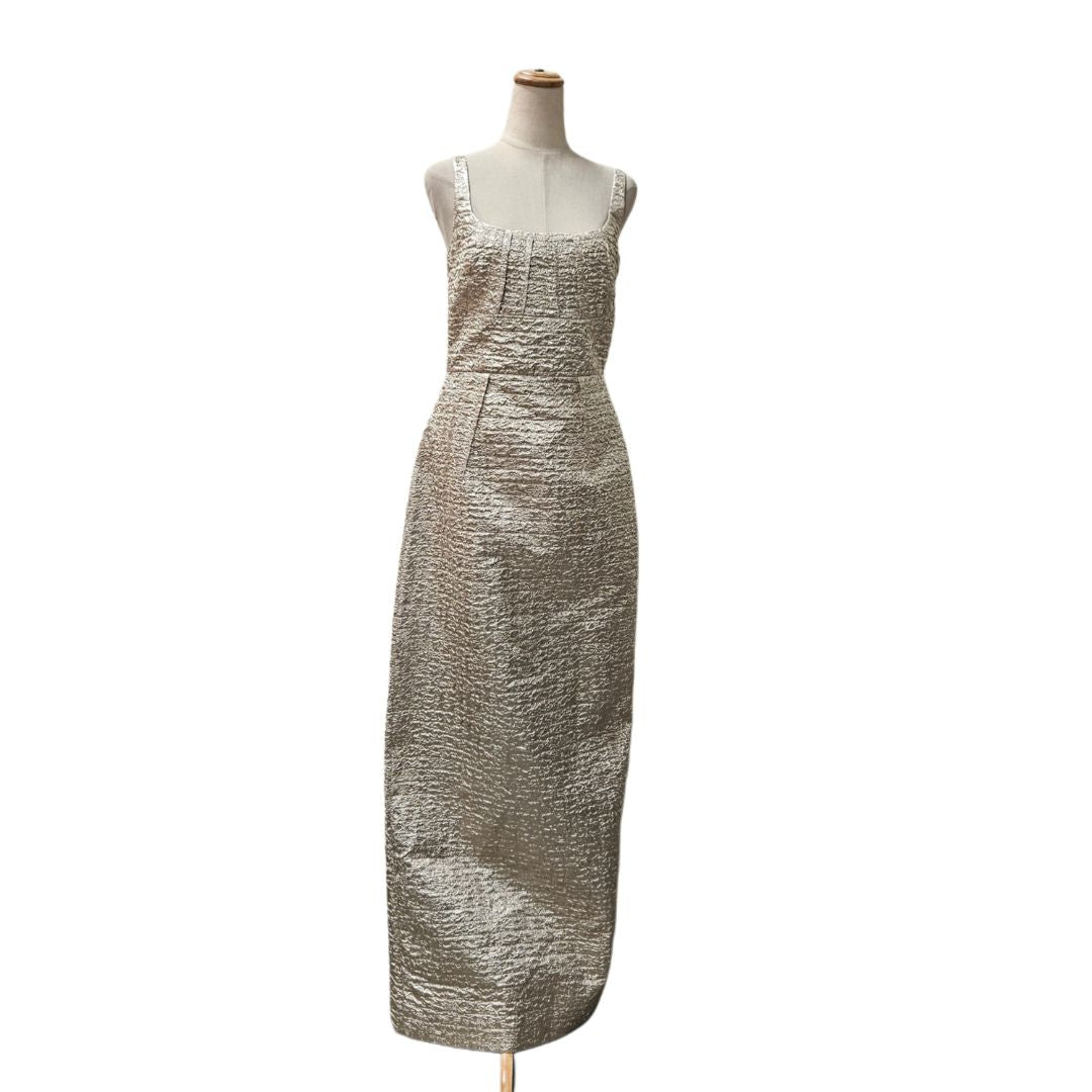 Emilia Wickstead Metallic Gold Seersucker Micheline Gown Micheline Gown