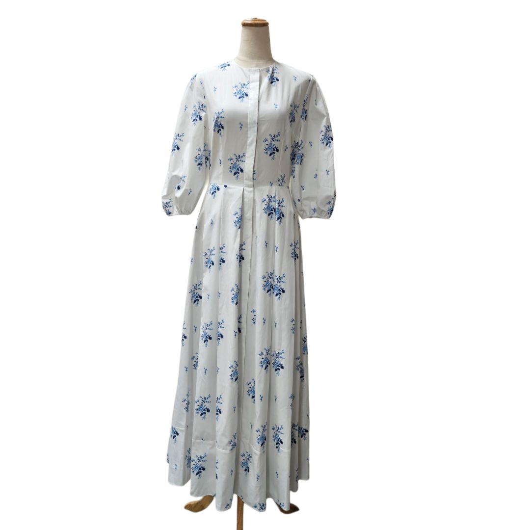 Emilia Wickstead White & Blue Floral Print Maxi Dress