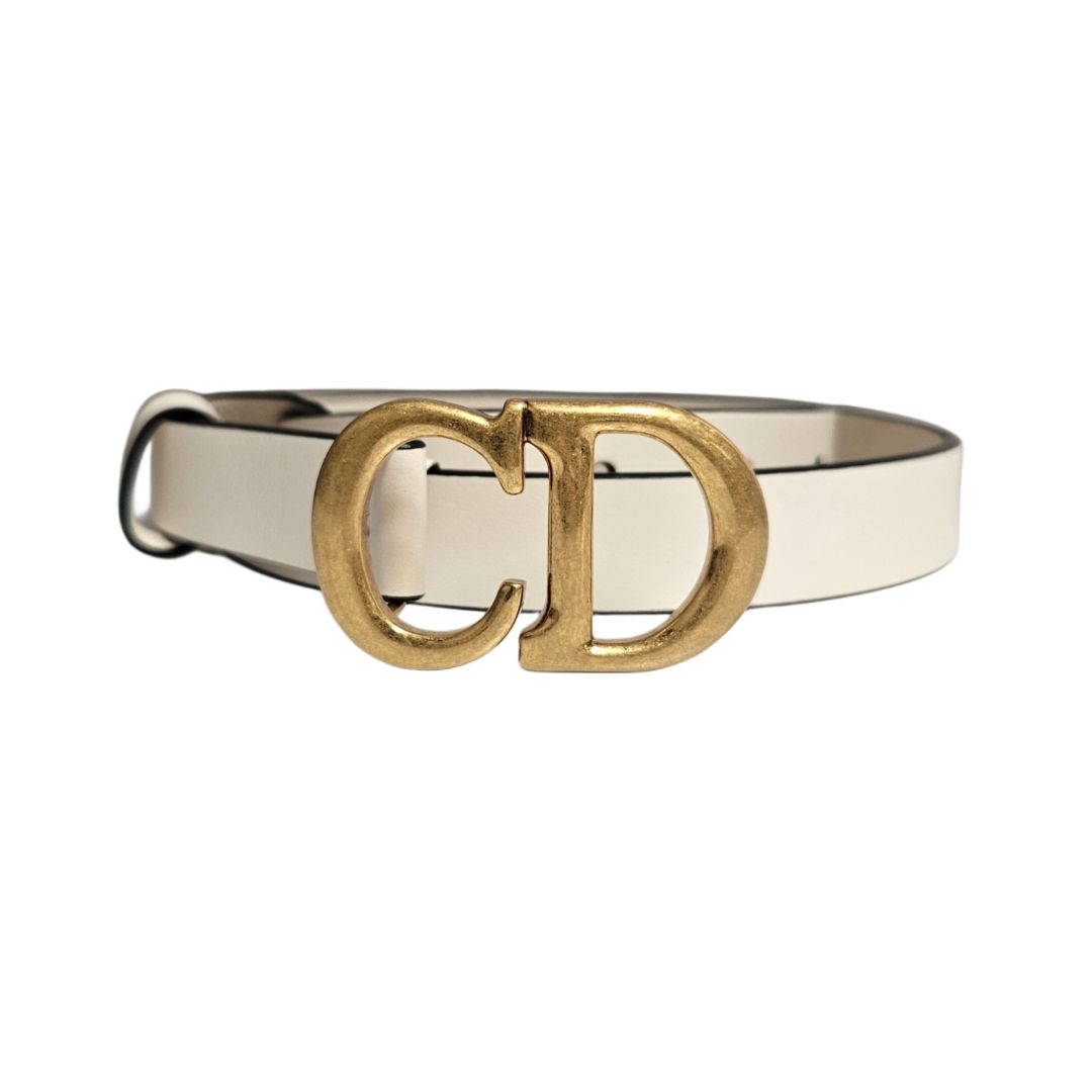 Christian Dior White Leather CD Logo Buckle Belt