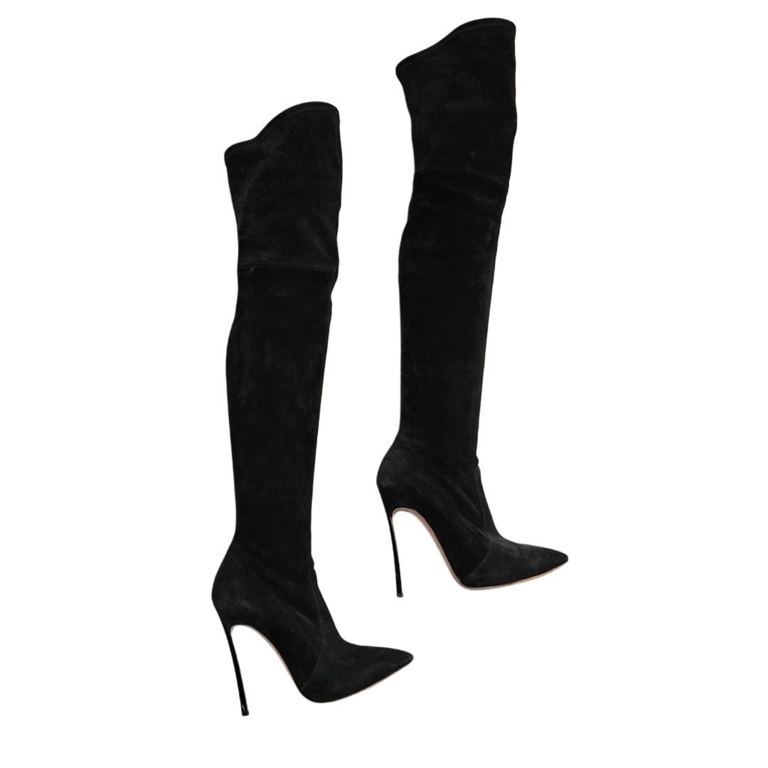 Casadei Black Suede Knee High Boots, Size 37
