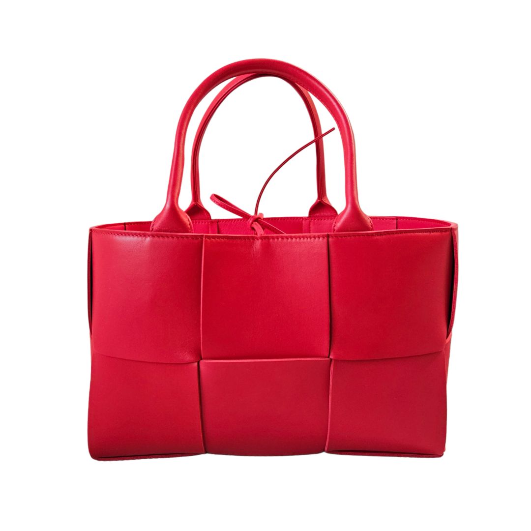 Bottega Veneta Red Leather Arco Intrecciato Tote Bag