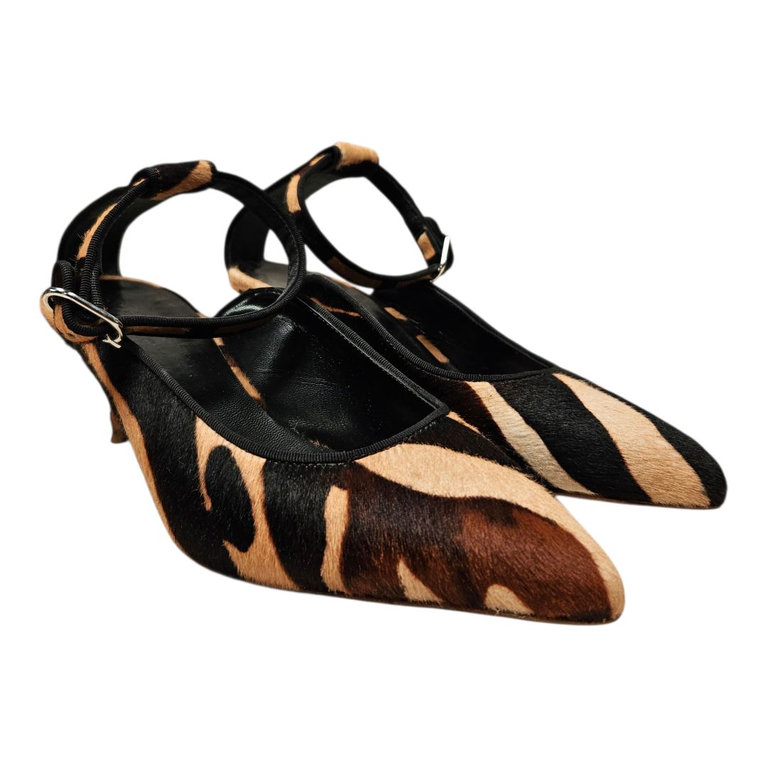 Khaite Animal Pony Hair Kitten Heels Sling Shoes, Size 37.5