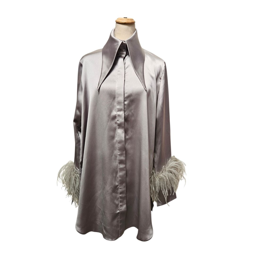 16 Arlington Grey With Ostrich Feather Cardigan and Trousers Set