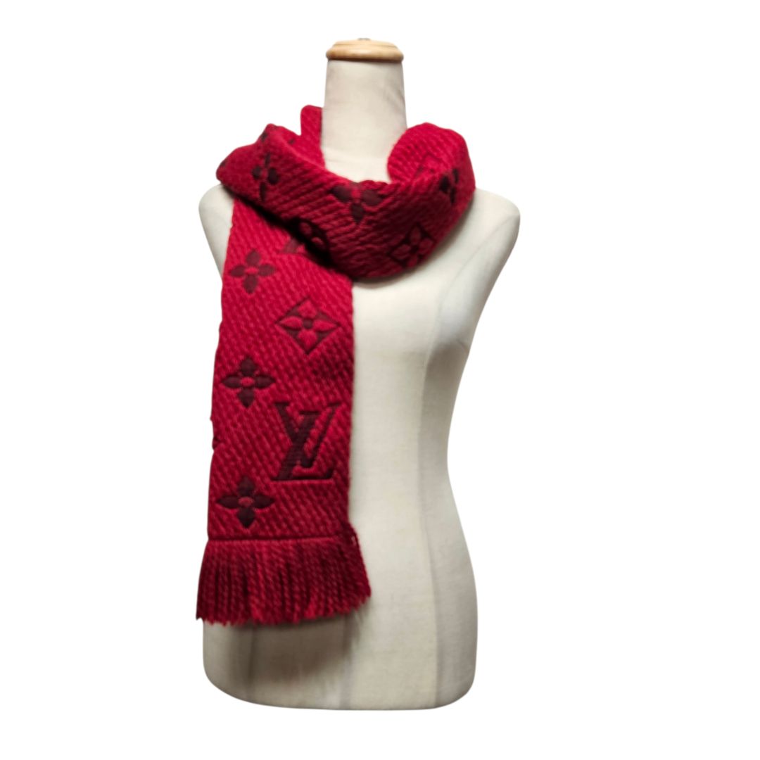 Louis Vuitton Red Wool Silk Écharpe Logomania Scarf