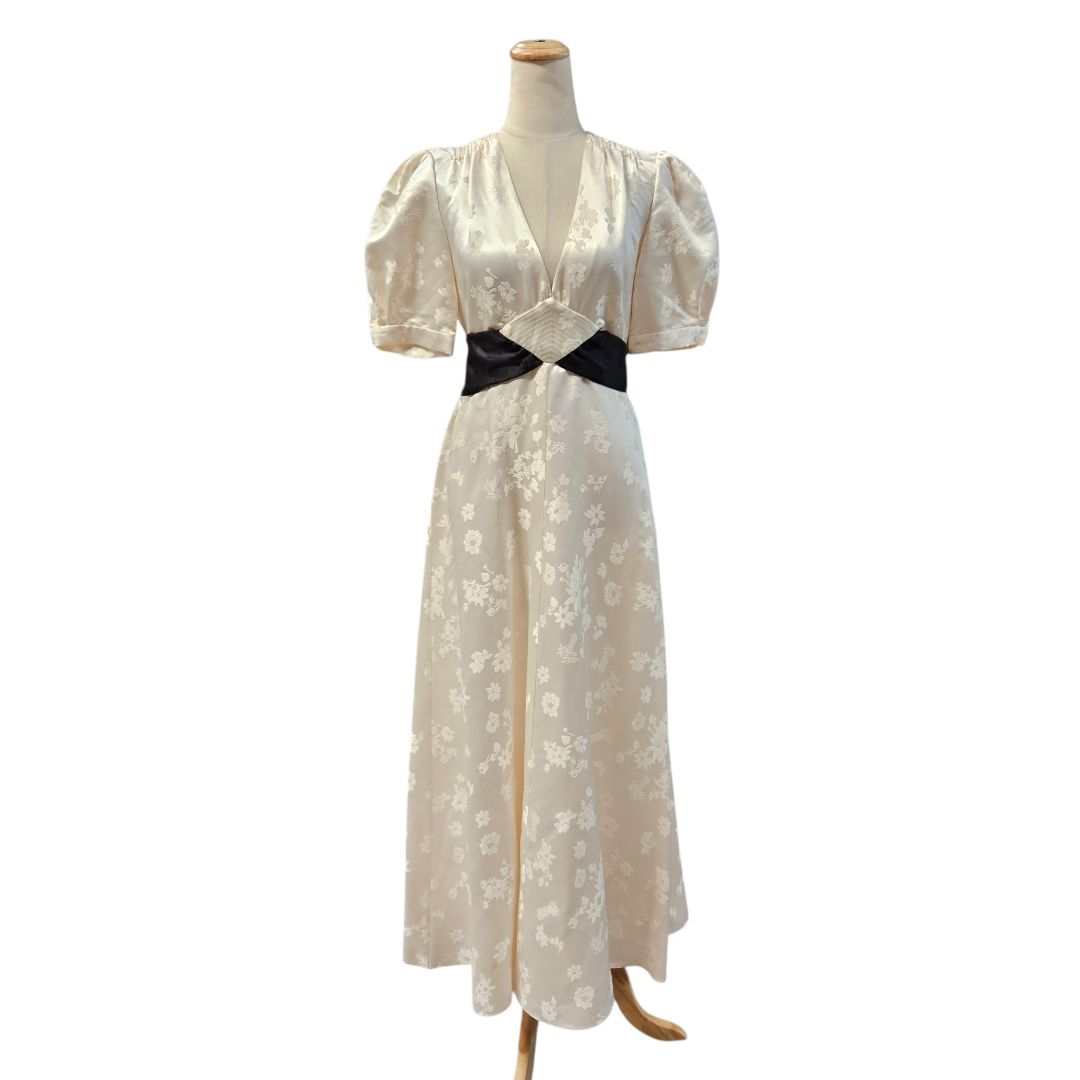 Gabriela Hearst Larkin Beige Belted Floral-Jacquard Silk-Satin Maxi Dress