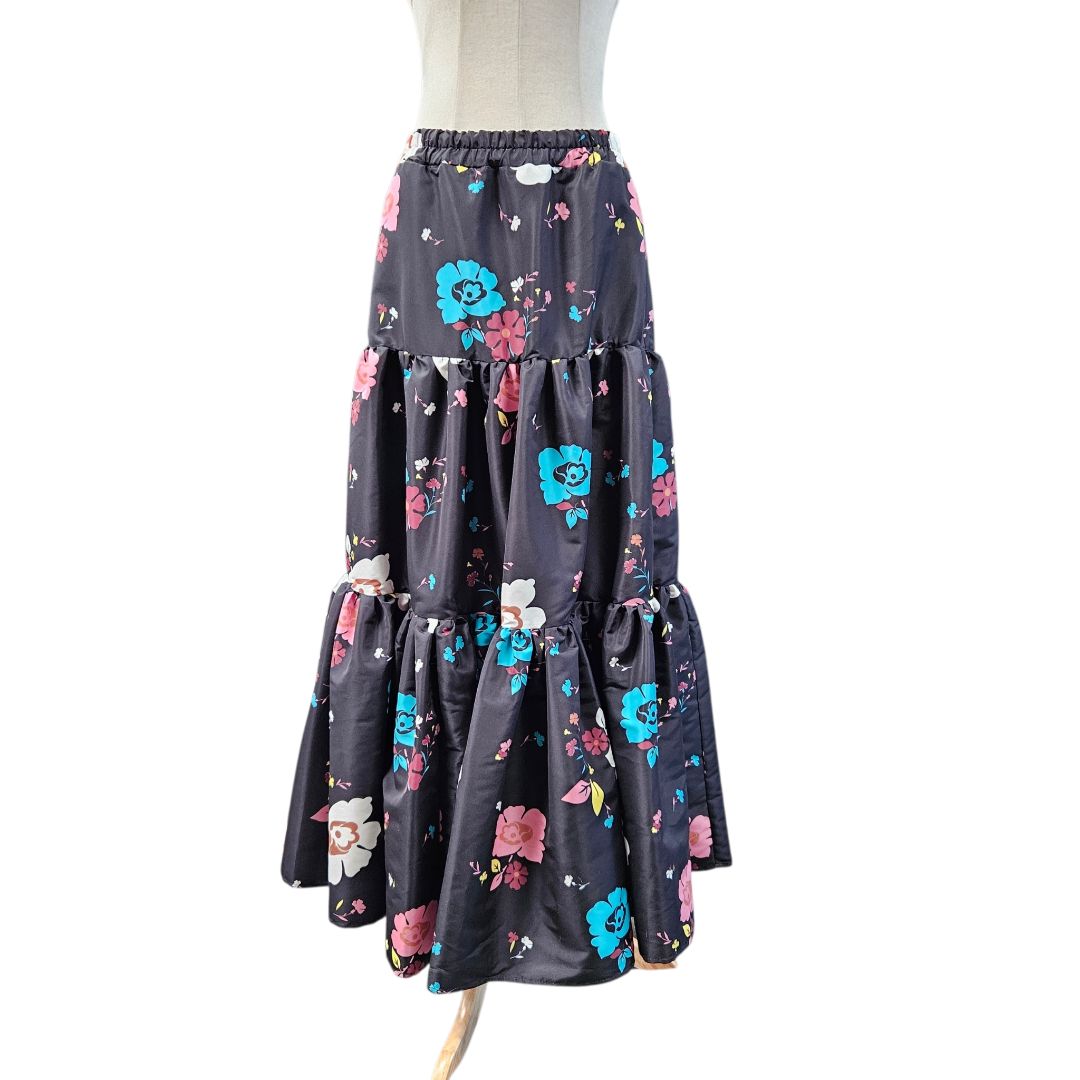 La DoubleJ Black with Multicolor Floral Print Maxi Skirt