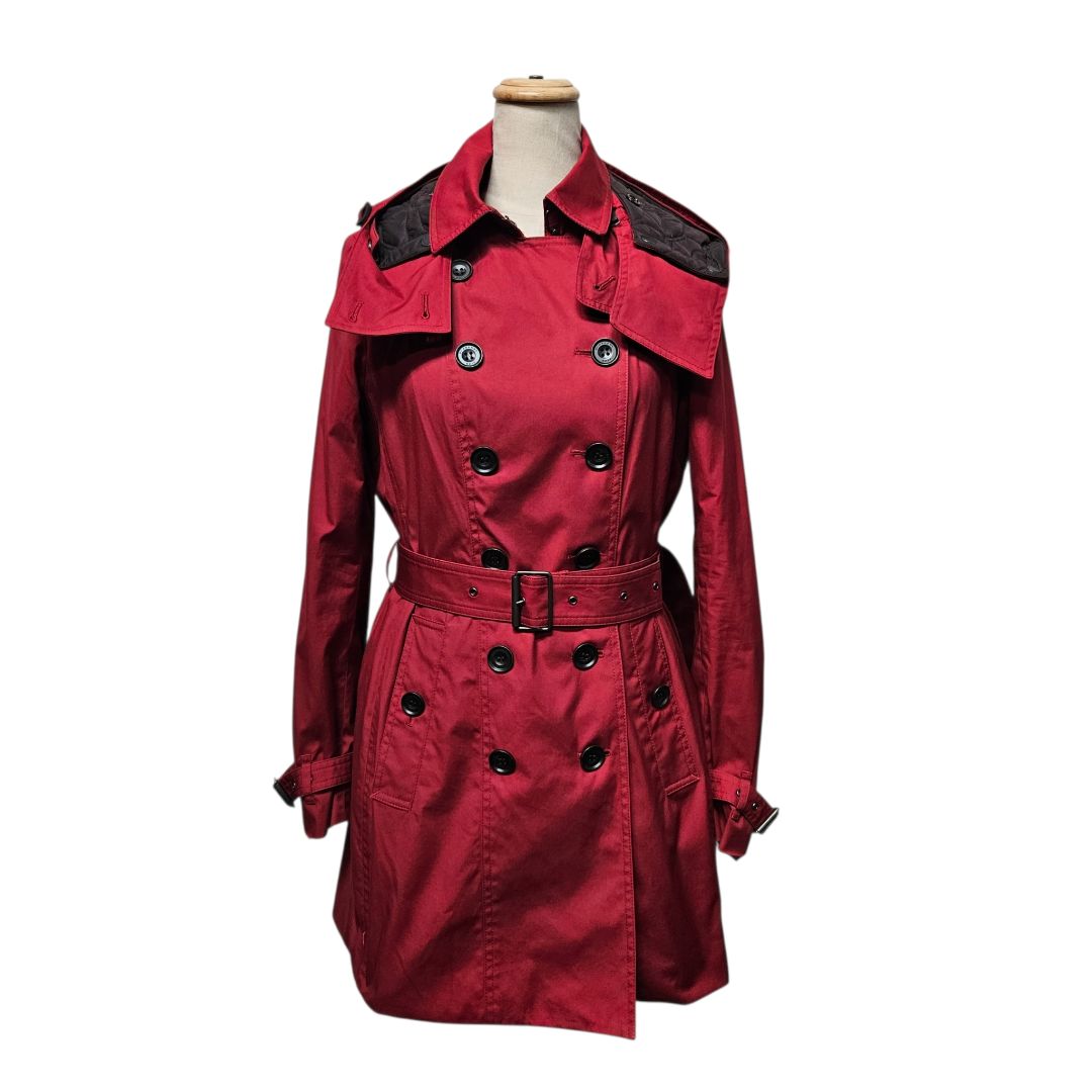 Burberry Brit Trench Red Hooded Double Breasted Coat