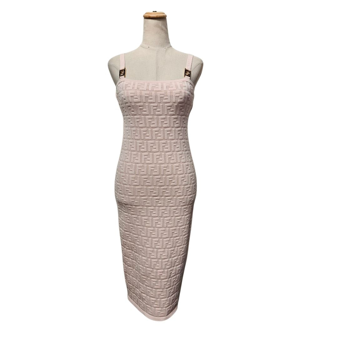 Fendi Light Pink FF Logo Sleeveless Knit Dress Small
