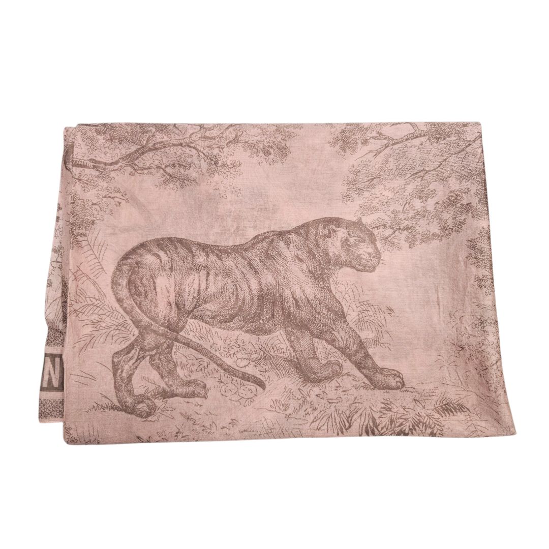 Christian Dior Pink & Grey Printed Cotton Long Scarf