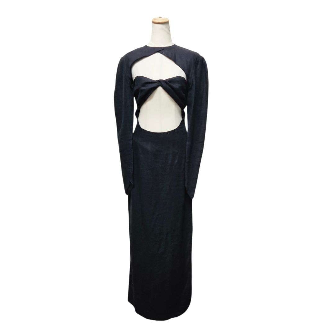 J'amemme Black Linen Cutout Dress