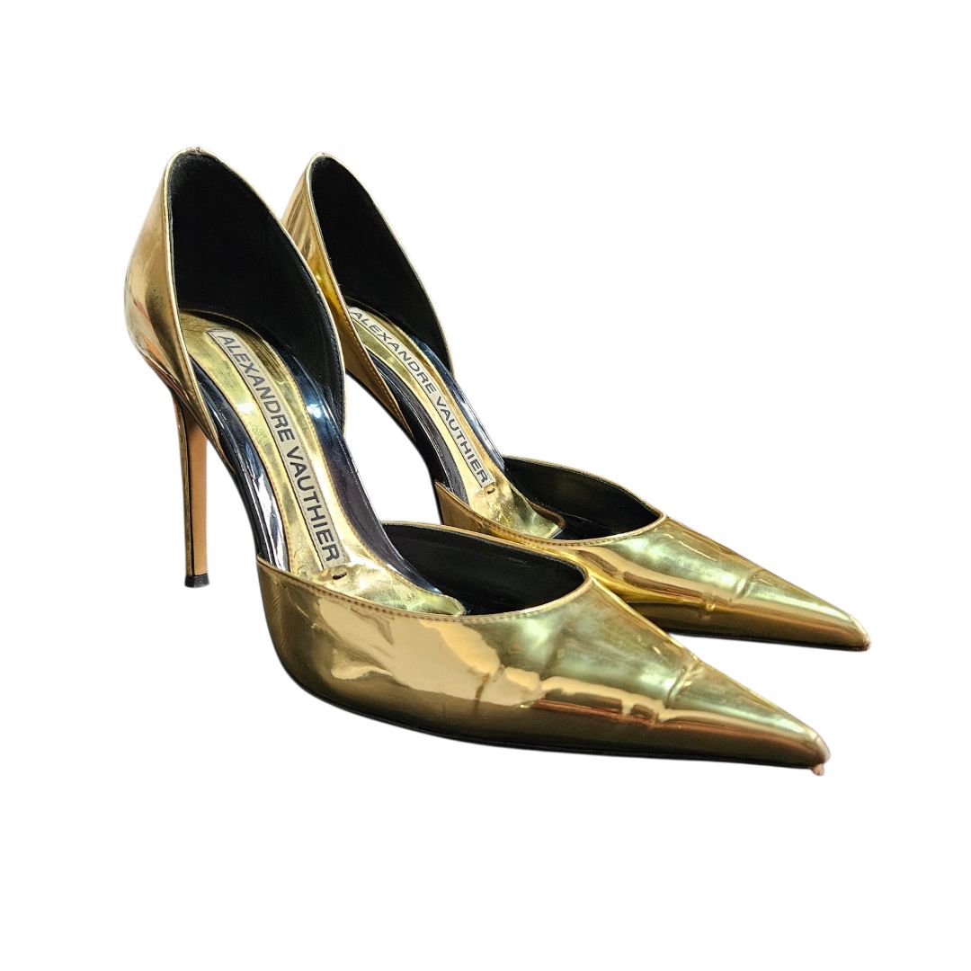 Alexandre Vauthier Gold Leather Pointed Toe Pumps, Size 38