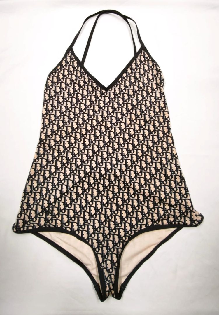 Dior Oblique Monogram One-Piece Swimsuit Large Navy Beige