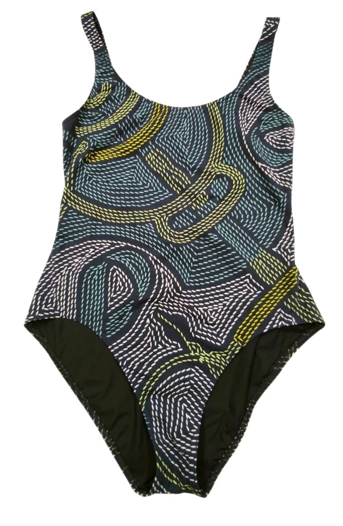 Hermès One-Piece Swimsuit IT42 Navy Blue Abstract Print