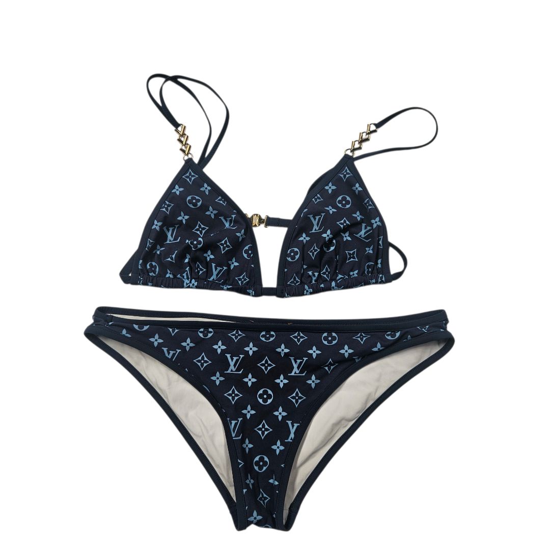 Louis Vuitton Monogram Bandeau Bikini Set Size 40 Navy Blue Stretch Fabric