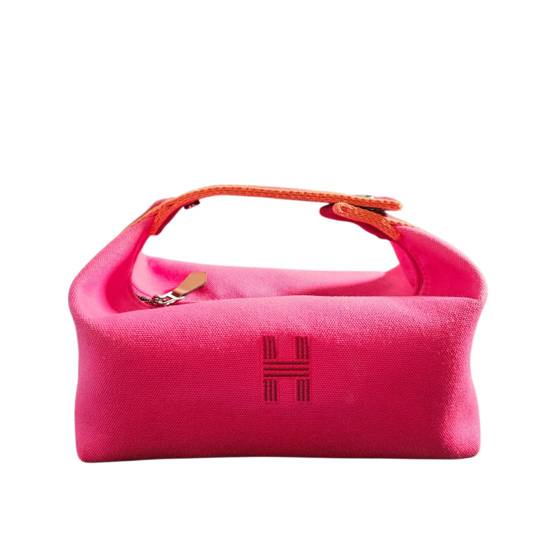 Hermès PM Pouch Pink Canvas Orange Handle Bride-a-Brac