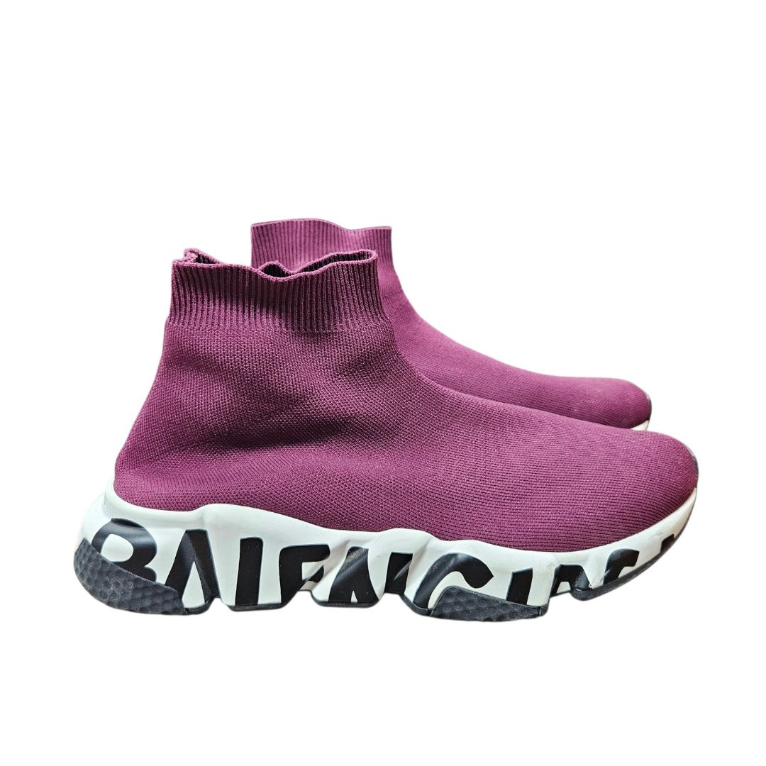 Balenciaga Burgundy Knit Speed Trainer Graffiti Sock Sneaker, Size 39