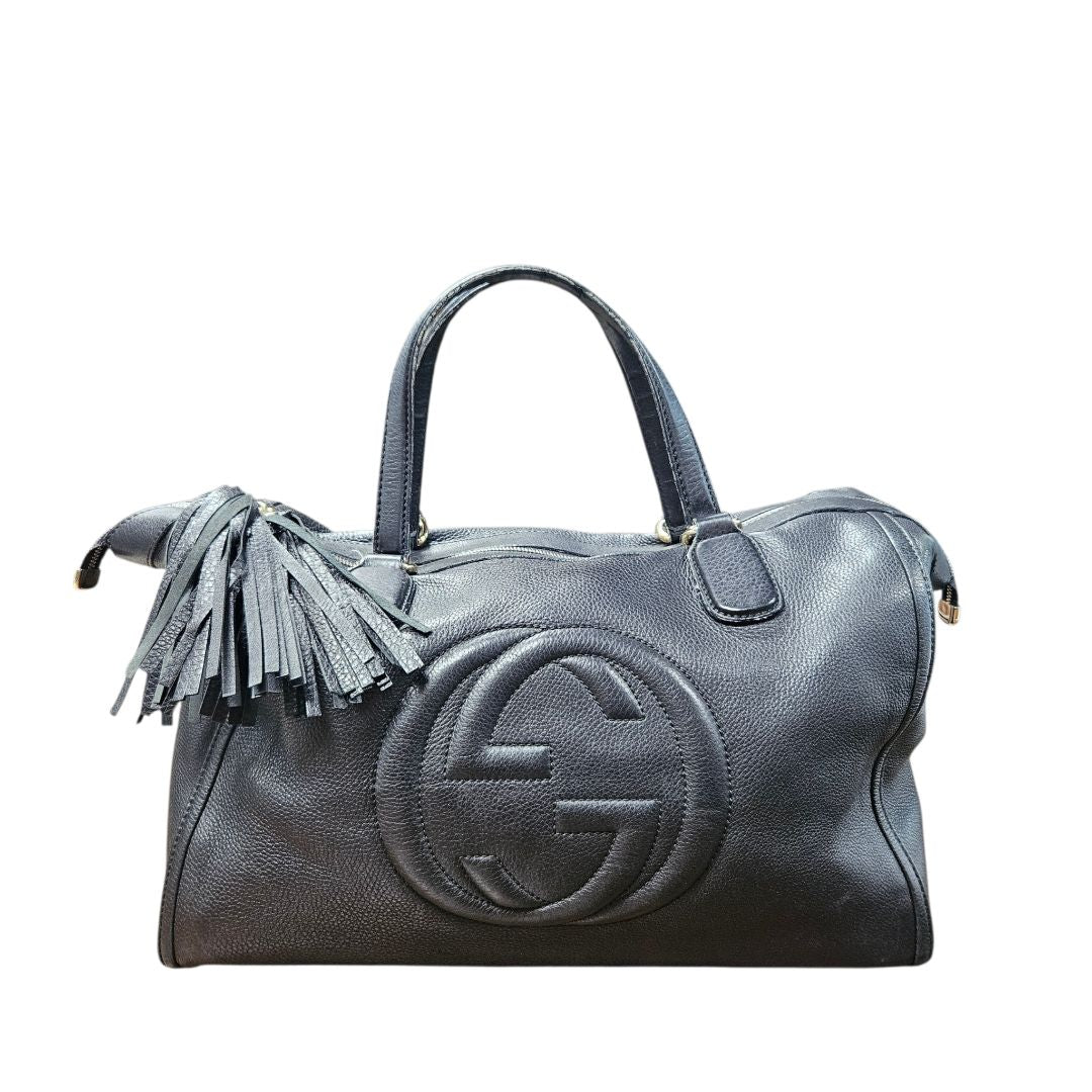 Gucci Soho Fringe Shoulder Bag Black Leather
