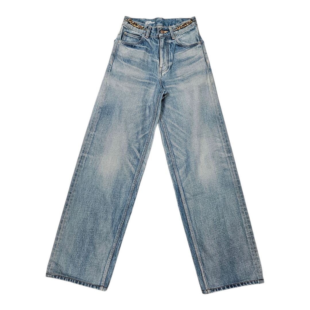 Celine Blue High Rise Wide Leg Straight Cut With Triomphe Chain Detail Jeans Size 25