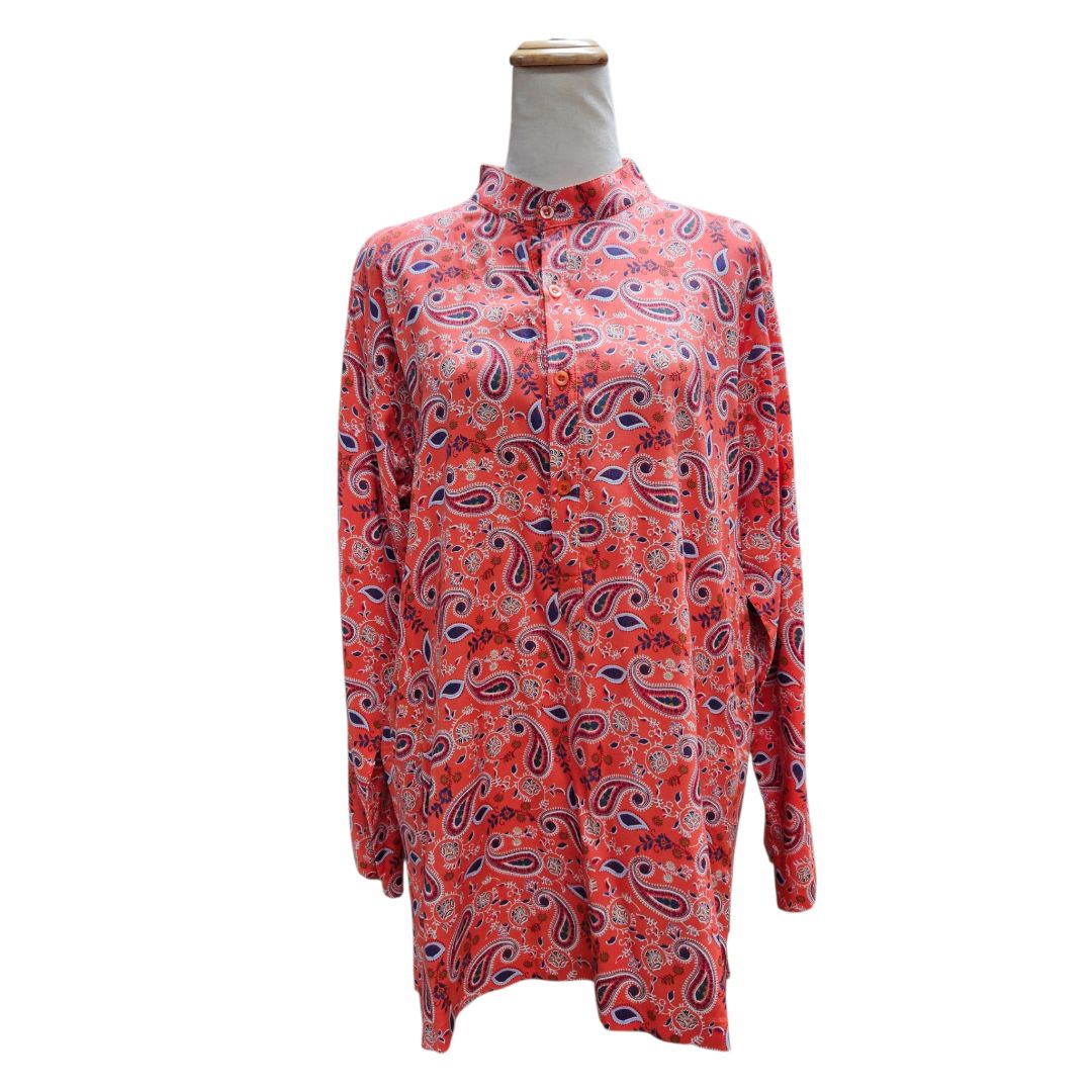 Poccaa Orange Navy Multicolor Paisley Print Blouse Trouser Set S