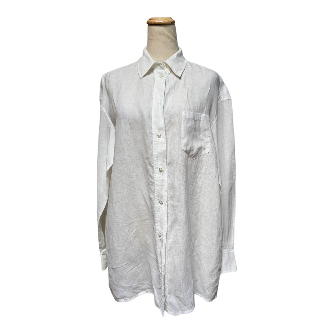 Loro Piana White Linen Button-Down Shirt