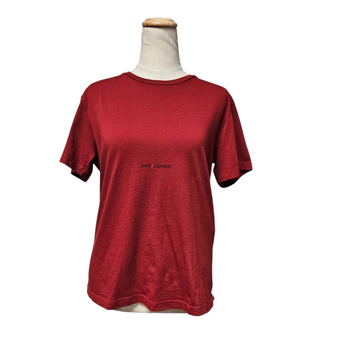Saint Laurent Maroon Logo Print T-Shirt
