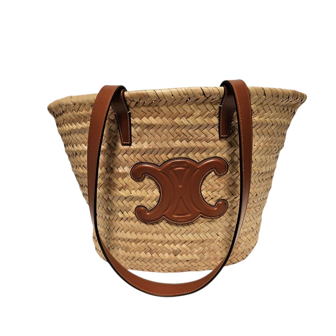 Celine Large Basket Bag Natural Raffia Tan Leather