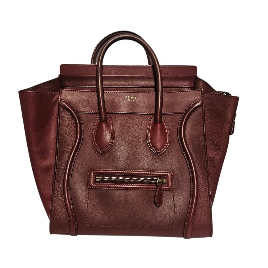 Celine Burgundy Leather Luggage Mini Tote Bag
