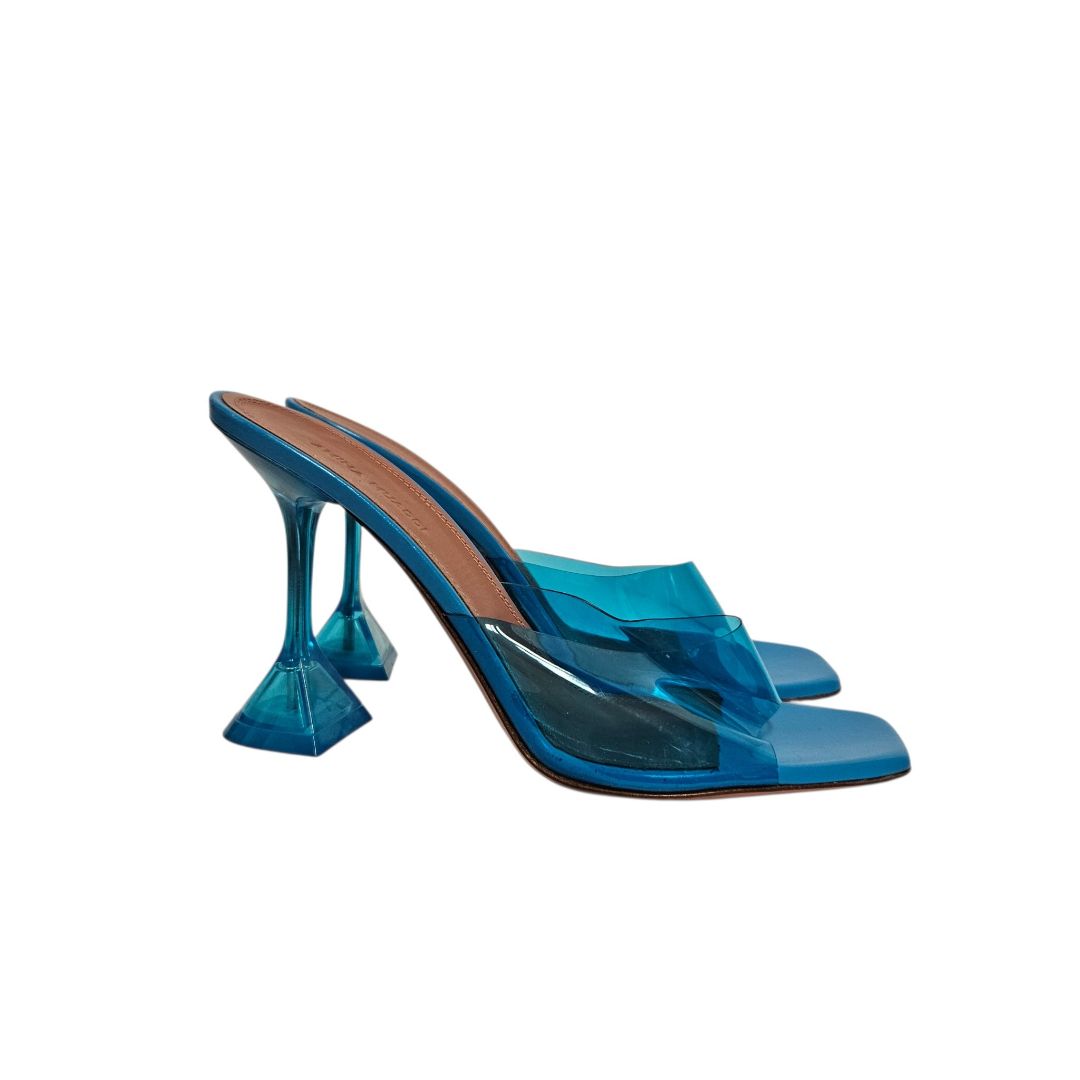 Amina Muaddi Blue PVC Lupita Glass Mule Sandal, Size 39